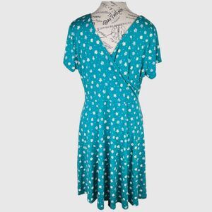 Kaileigh Dress Faux WrapTeal Deep V-Neck Short Sleeve Size 1X MSRP $85